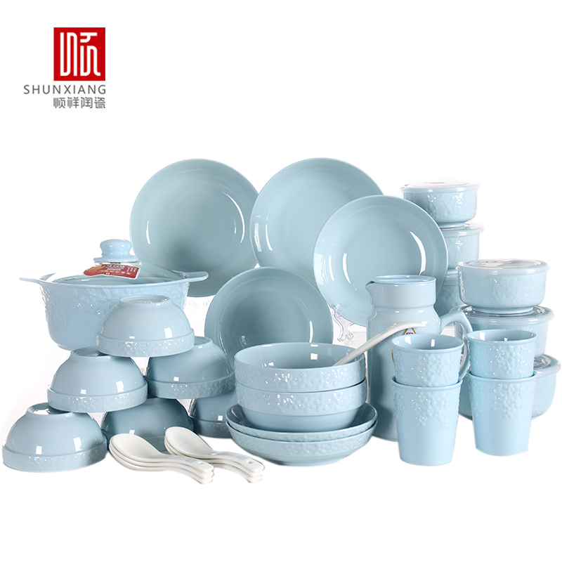顺祥陶瓷缤纷33件套装餐具(德加-蓝)碗碟套装套装餐具碗碟盘勺子筷子家用套装