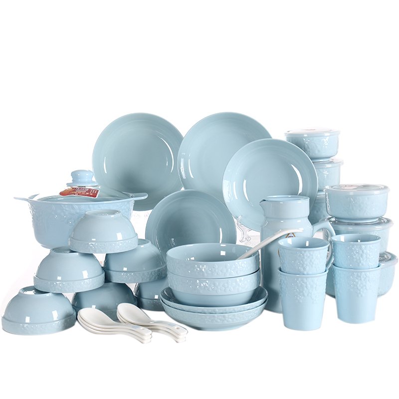 顺祥陶瓷缤纷33件套装餐具(德加-蓝)碗碟套装套装餐具碗碟盘勺子筷子家用套装