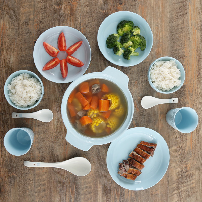 顺祥陶瓷缤纷33件套装餐具(德加-蓝)碗碟套装套装餐具碗碟盘勺子筷子家用套装