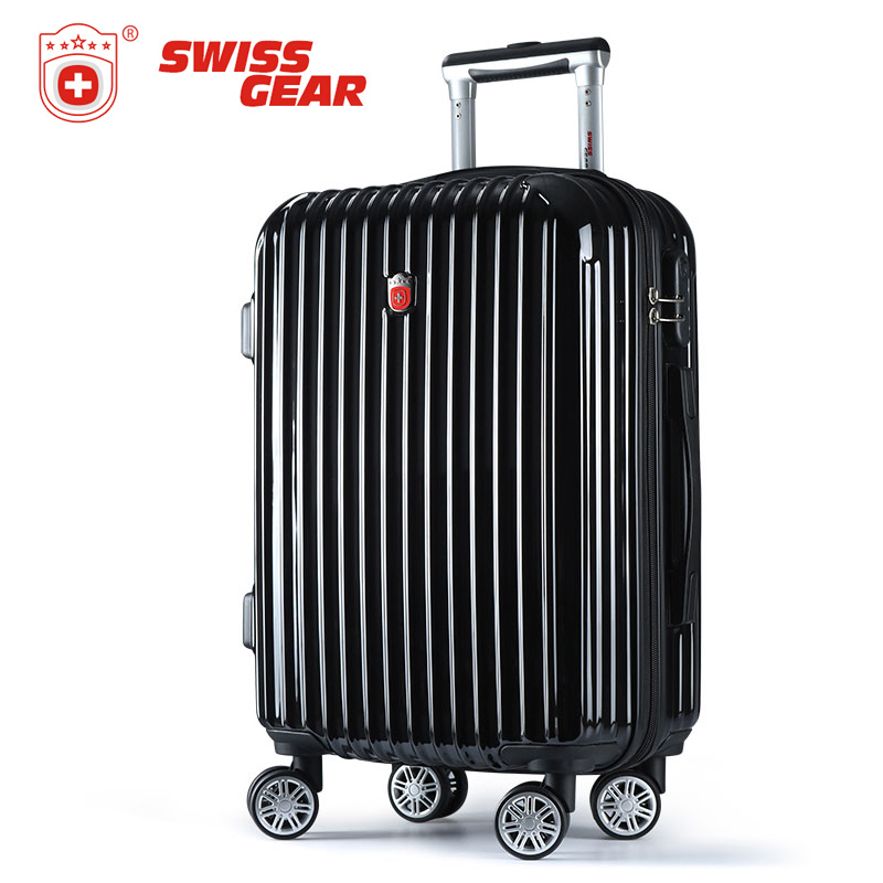 SWISSGEAR瑞士军刀拉杆箱 镜光面万向轮简约商务休闲条纹出差旅行行李衣物收纳箱 黑色 20英寸