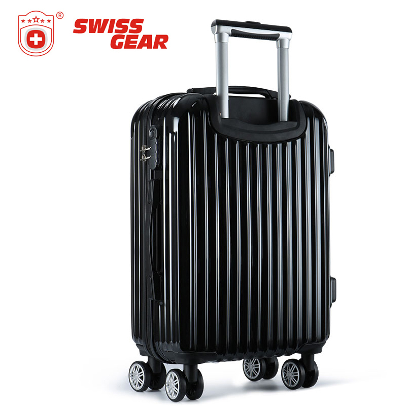 SWISSGEAR瑞士军刀拉杆箱 镜光面万向轮简约商务休闲条纹出差旅行行李衣物收纳箱 黑色 20英寸