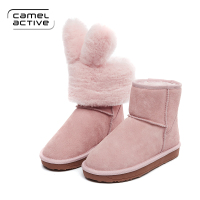 骆驼动感新款雪地靴女短靴防滑保暖加厚棉靴子平底真皮真毛雪地棉鞋