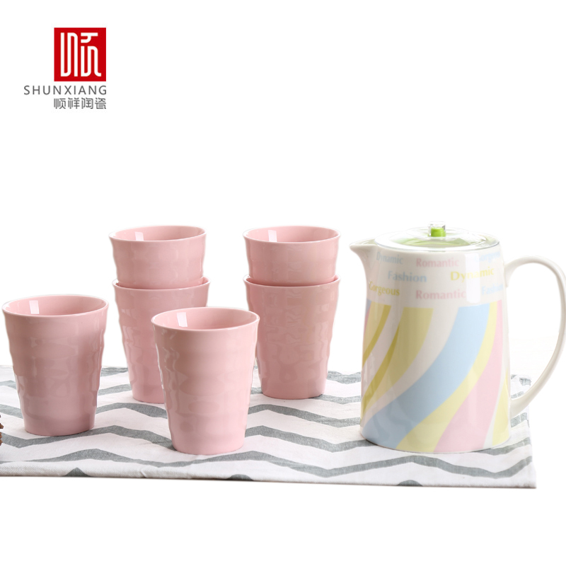 顺祥陶瓷威尼斯健康陶瓷缤纷炫彩水具7件套-粉