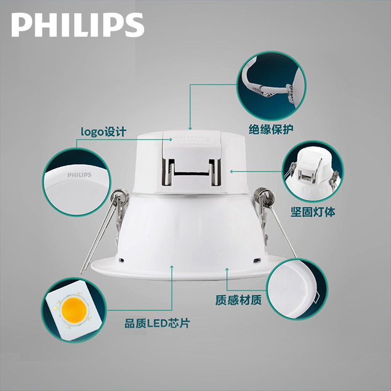 飞利浦(PHILIPS)LED筒灯嵌入式6.5w超薄防雾客厅卧室简约现代带光源天花灯桶灯洞灯3.5寸多色温白色 闪灵