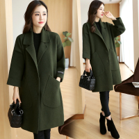 毛呢外套修身显瘦百搭韩版气质优雅纯色中长款一粒扣时尚2017