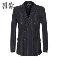 罗蒙西服套装男2017春季新款双开叉条纹商务休闲西装套装男英伦风