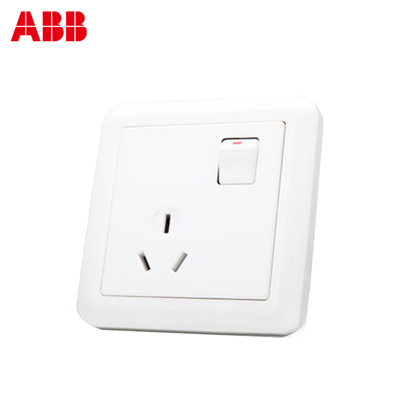 瑞士ABB 开关插座 德静一位三极带开关插座 10AAJ223