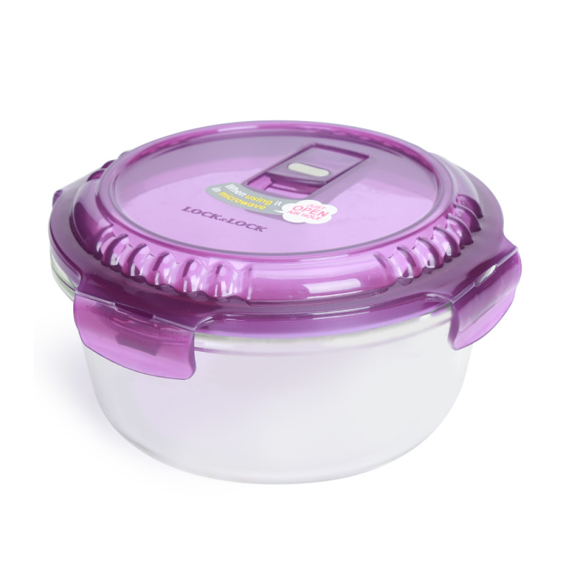 乐扣乐扣 (lock&lock) 微波炉饭盒 透气孔格拉斯 耐热玻璃保鲜盒 紫色 LLG831VOL 650ML