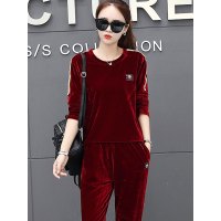 邑概念 2017秋季新款金丝绒运动休闲套装女学生韩版运动服潮流