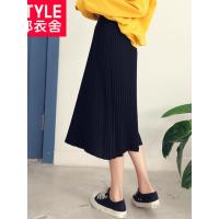 韩都衣舍2017韩版女装秋装新款中长款百褶针织半身裙OR7043槿