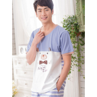 静韵 2017男士睡衣夏季居家服棉质韩版休闲短袖薄款家居服套