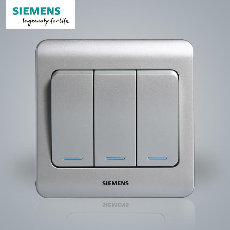 西门子(SIEMENS)开关插座 远景彩银系列三开双控带荧光5TA01191CC122