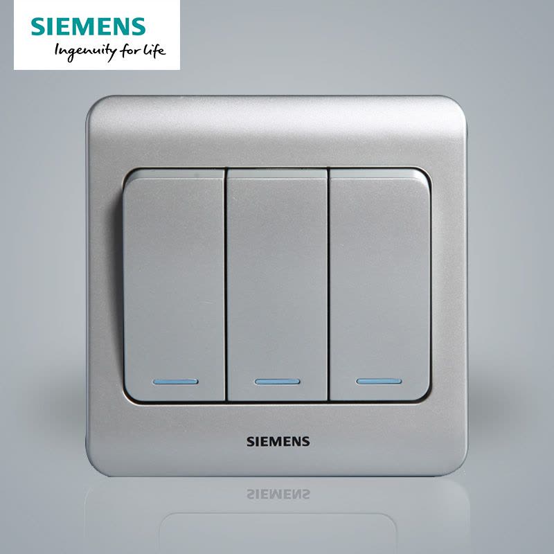 西门子(SIEMENS)开关插座 远景彩银系列三开单控带荧光5TA01181CC122图片