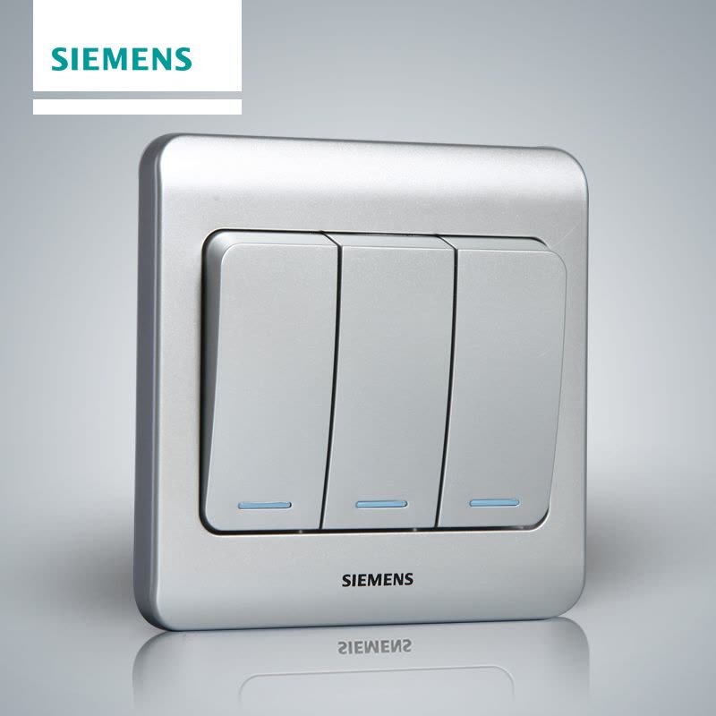 西门子(SIEMENS)开关插座 远景彩银系列三开单控带荧光5TA01181CC122图片