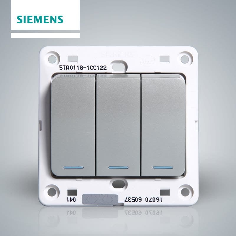 西门子(SIEMENS)开关插座 远景彩银系列三开单控带荧光5TA01181CC122图片