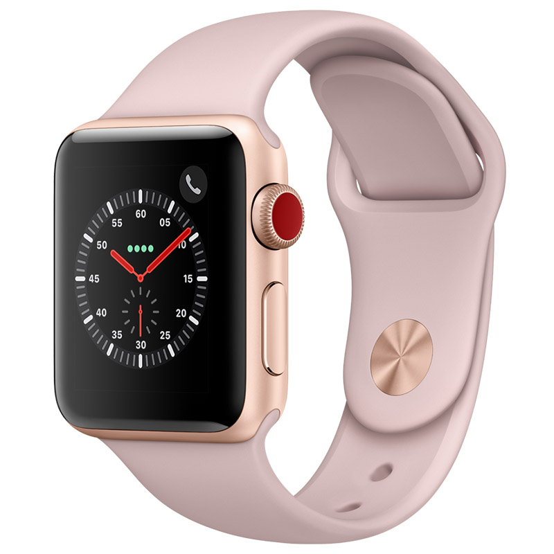 Apple Watch Series3 智能手表GPS+蜂窝网络款 38毫米金色铝金属表壳 粉砂色运动型表带MQQG2CH/A高清大图