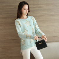 邑概念高档品质七针大码胸前提花五角星不规则下摆加厚圆领毛衣