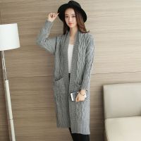 邑概念高档品质三针粗纺加厚麻花长款开衫大码长袖毛衣外套