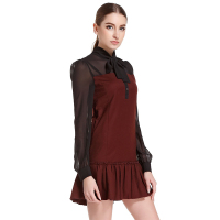 奢唯(Steve&Vivian) 连衣裙女 网纱拼接百褶裙摆气质连衣裙124212630