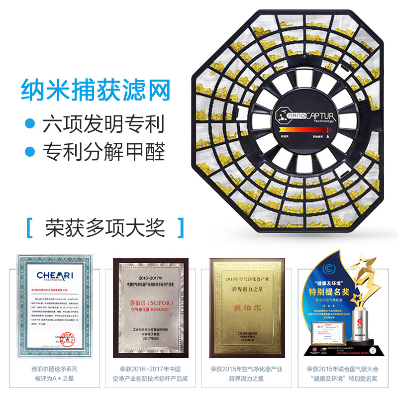 苏泊尔(SUPOR) 空气净化器KJG500Z6 家用智能 静音大风量 可视净化效果 分解甲醛去除雾霾 PM2.5