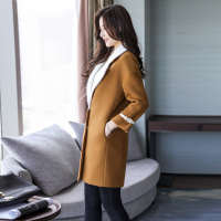 中长款修身纽扣立体装饰九分袖2017年秋季西装领暗扣纯色毛呢