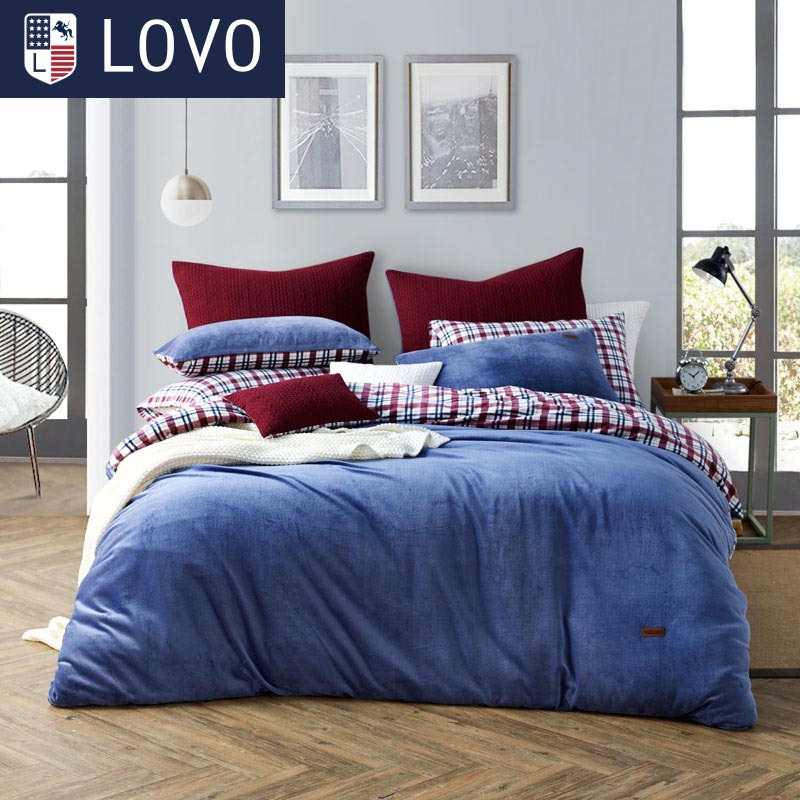 LOVO家纺出品 磨毛纯棉四件套全棉床品套件床上用品床单被套