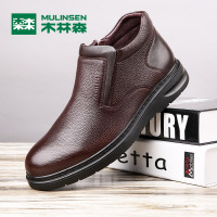 木林森 男鞋 2017秋冬新款男士商务休闲高帮皮鞋 真皮套脚男高帮鞋05468023