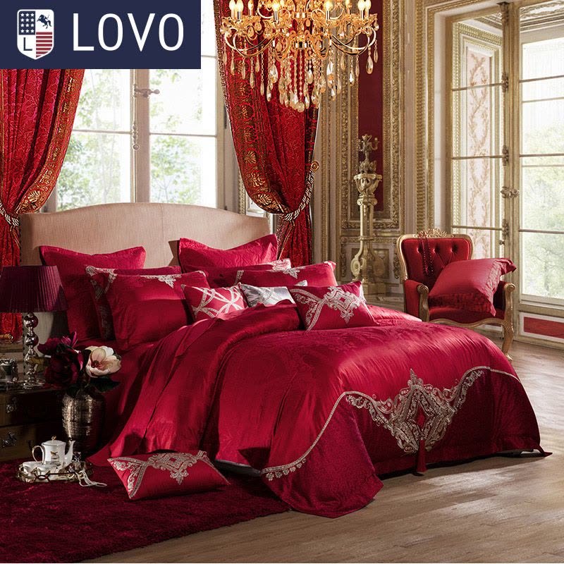 LOVO家纺床上用品 床品套件大提花婚庆八件套图片