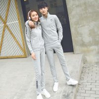 奇安达2017秋季新款跑步休闲套装女运动套装简约健身情侣运动服卫衣套装男 901