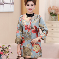 猫人（MiiOW）妈妈装秋装花色大码圆领风衣单排扣中长款风衣外套40-49岁妇女上衣
