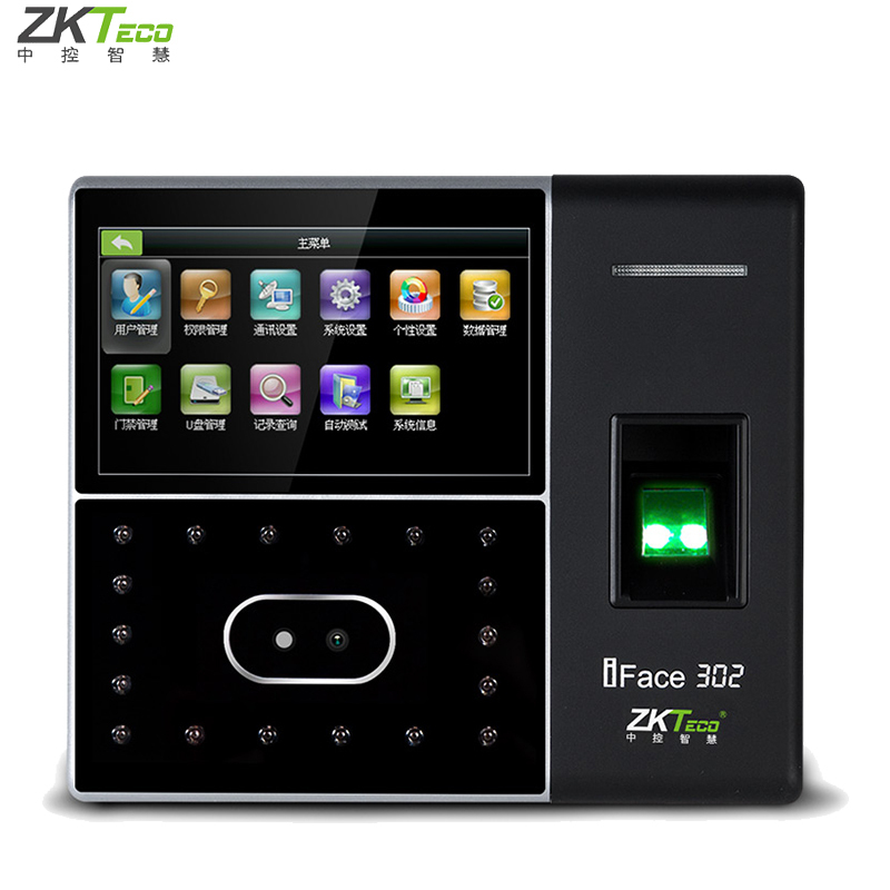 ZKTeco/中控智慧iFace302人脸考勤机人脸打卡机指纹双识别 高清触摸屏