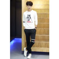 奇安达2017新款春秋季运动套装男长袖T恤圆领套头休闲跑步运动服 817