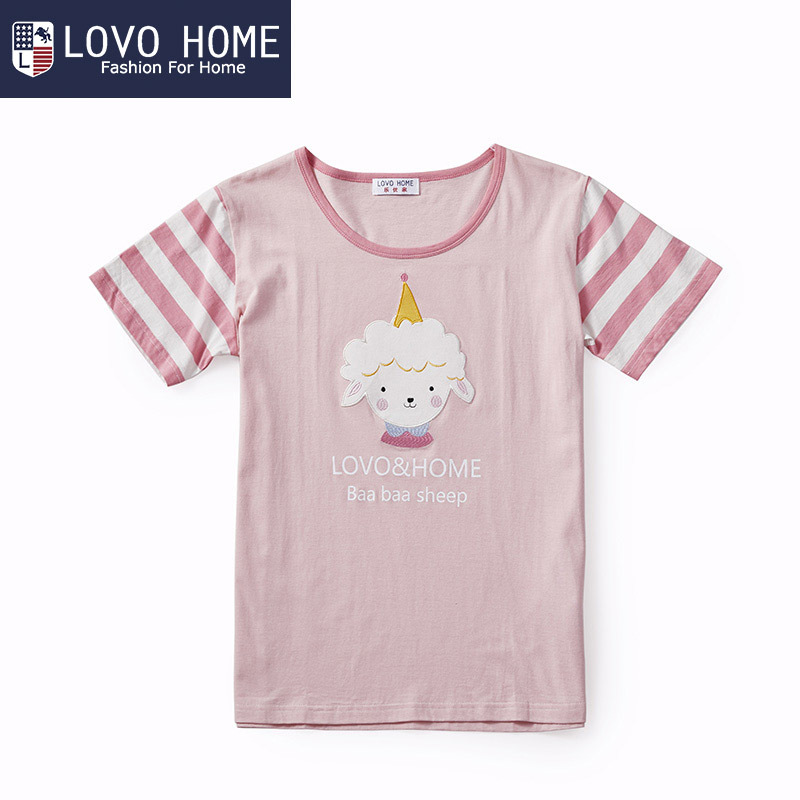 LOVO HOME 女士针织兜兜熊咩咩羊短袖短裤