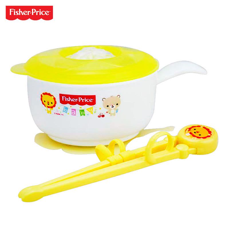 Fisher Price 费雪单柄吸盘碗辅食碗婴儿吃饭碗宝宝筷子学习训练筷碗筷套装 FP-8034C 黄色图片