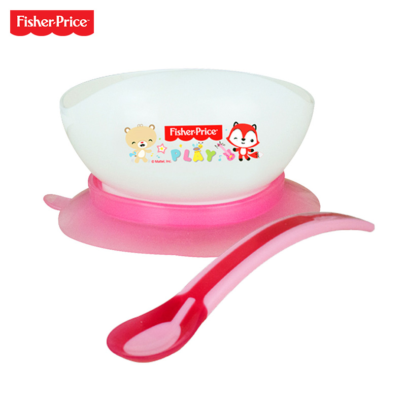 Fisher Price 费雪蜗牛吸盘碗与感温勺婴儿吃饭碗宝宝学习训练碗套装 FP-8029A 粉红