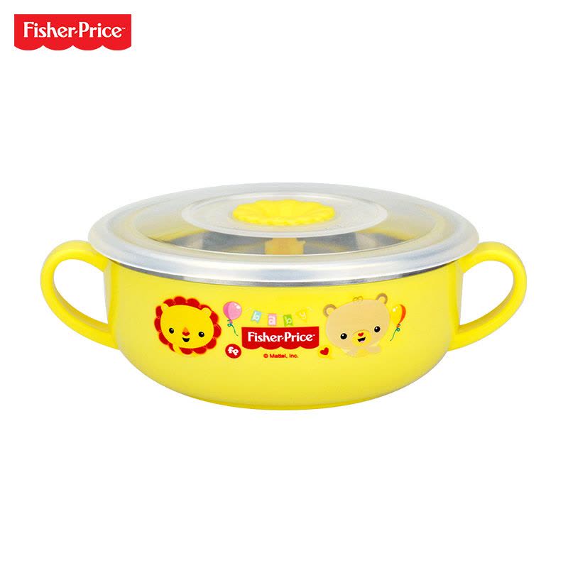 费雪牌(FISHER-PRICE)儿童碗勺子水杯餐具不锈钢儿童套装吃饭碗勺防摔 (碗+水杯+勺子)FP-8018 黄色图片