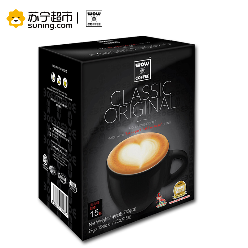 [苏宁超市]沃欧(WOW COFFEE)3合1速溶咖啡 (经典原味)375g