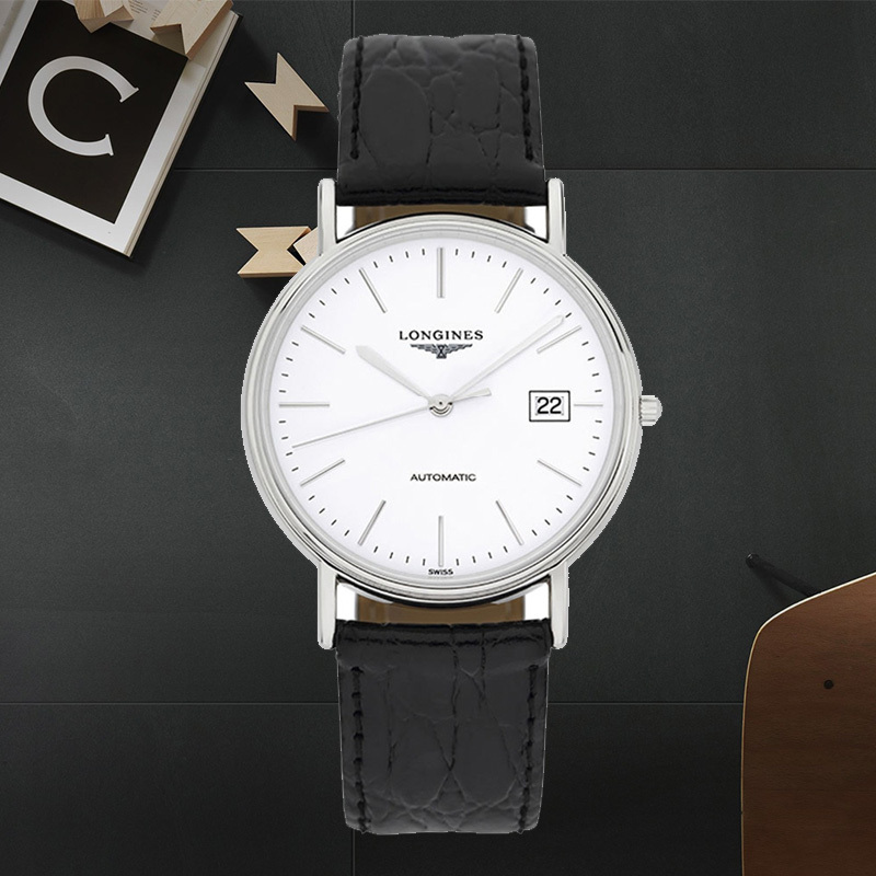 浪琴 LONGINES 瑰丽系列自动机械白色表盘 皮质男表L4.921.4.12.2