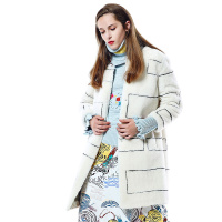 TKL009BS简约几何图案设计羊剪绒皮草外套