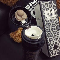 [苏宁自营]韩国杯具熊BEDDYBEAR正品杯具熊脸谱不锈钢保温杯便携学生成人可爱迷你情侣车载定制焖烧水杯—黑色豹纹