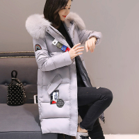 邑概念羽绒服冬装新款棉服女韩版中长款时尚钮扣大毛领修身彩虹标棉