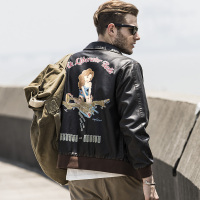 AK男装新款军事复古后背PINUPGIRL印花A-2飞行员夹克外套皮衣_4