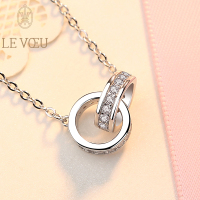 琬雅 S925纯银饰项链女时尚短款锁骨项链配饰长韩时尚双环吊坠