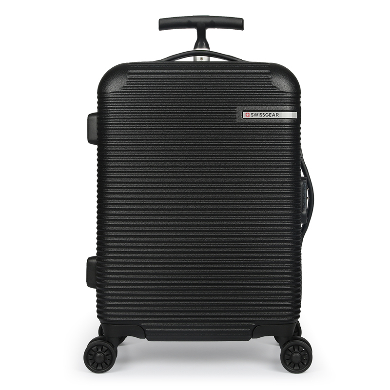 SWISSGEAR瑞士军刀ABS+PC磨砂条纹密码锁万向轮18英寸商务旅行行李登机拉杆箱 黑色