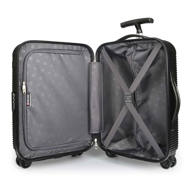 SWISSGEAR瑞士军刀ABS+PC磨砂条纹密码锁万向轮18英寸商务旅行行李登机拉杆箱 黑色