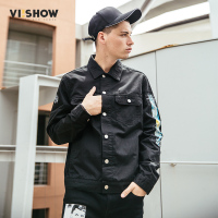 VIISHOW秋装新款纯棉夹克衫男扣子开襟印花装饰男士外套潮JC1933173