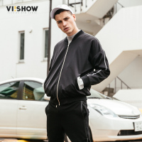VIISHOW秋装新款飞行夹克衫男短款运动风条纹开襟男士外套JC1767173