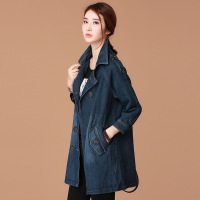 2017秋季新款牛仔外套女中长款韩版西装领宽松做旧牛仔衣