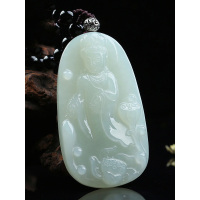 帛兰梓韵 天然和田白玉观音吊坠男款玉石白玉观音挂件大号玉佩项链