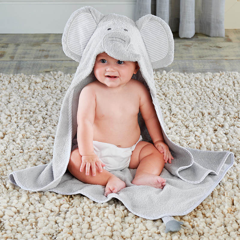 BabyAspen 新生儿纯棉毛巾料连帽浴巾 婴儿洗澡大毛巾 0-9个月